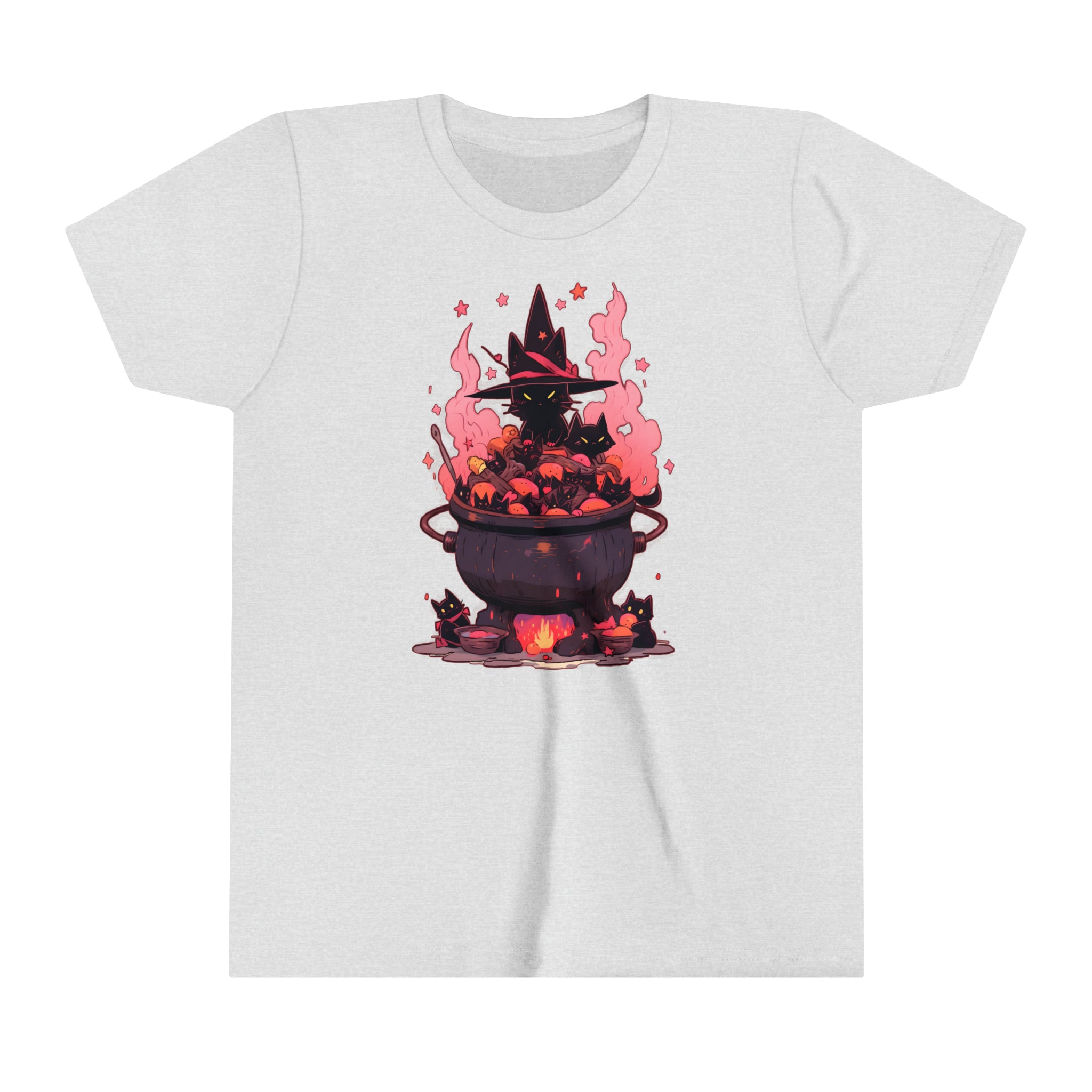 Witchy Kitty Cauldron Girls Halloween Short Sleeve Tee