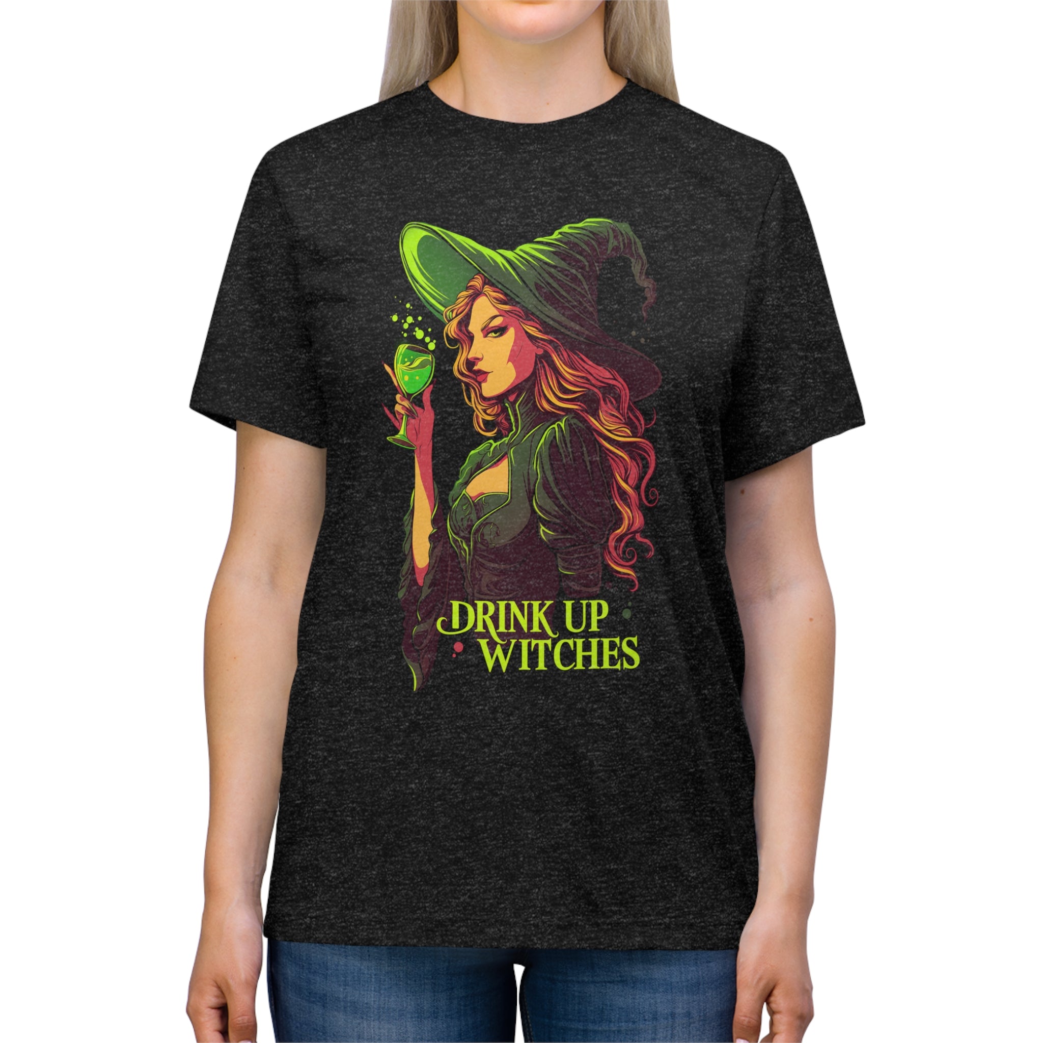 Drink Up Witches Chartreuse Womens Halloween Booteek Triblend Tee