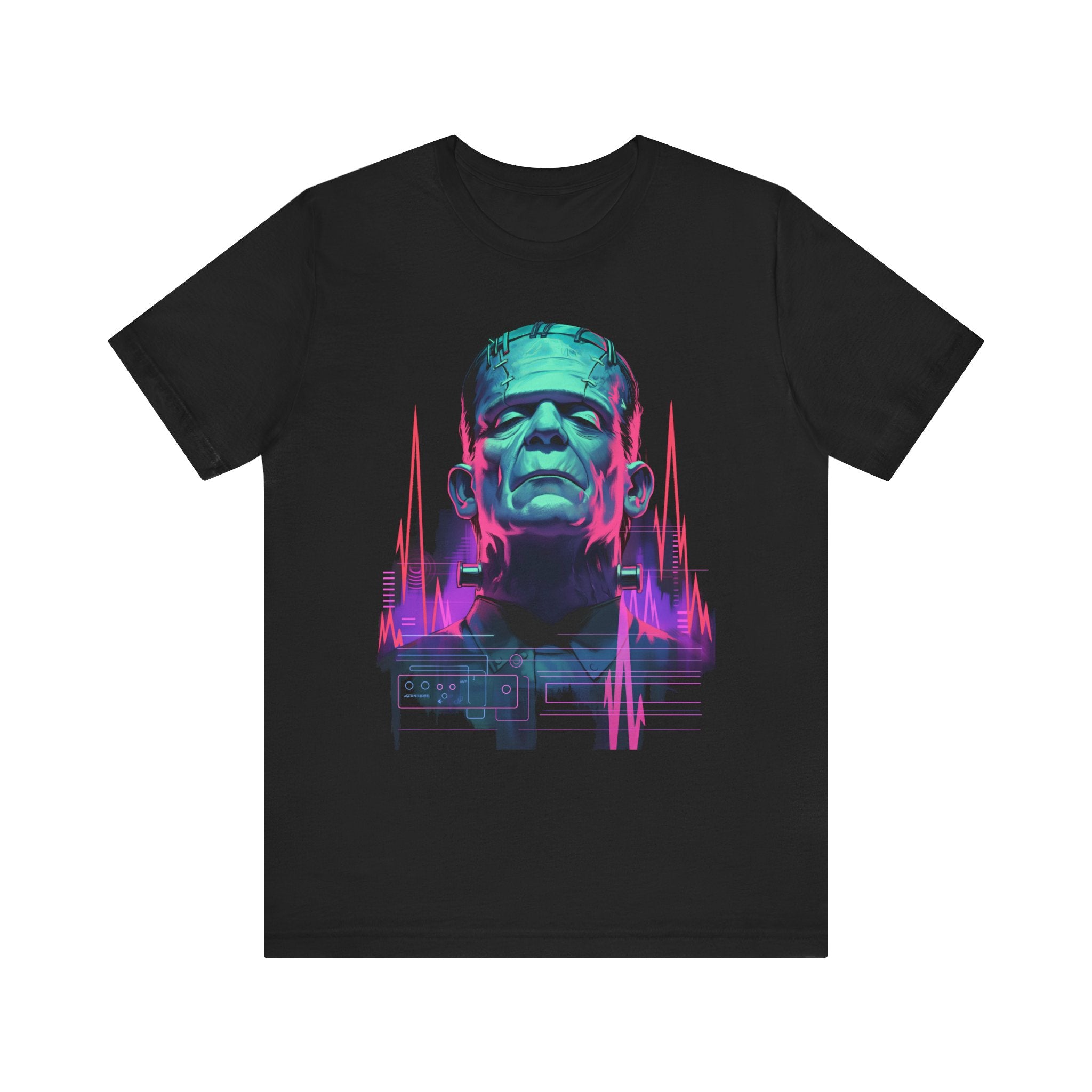 Synthwave Frankenstein Mens Halloween Booteek Jersey Short Sleeve Tee