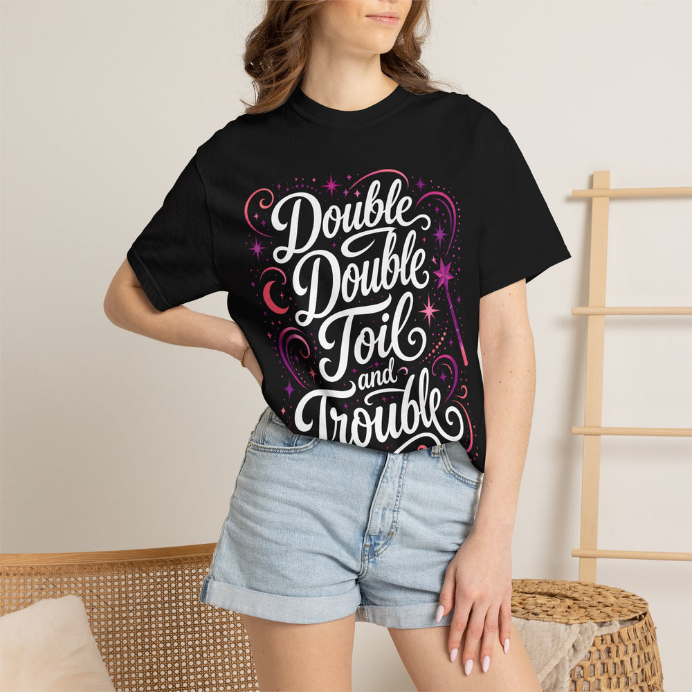 Double Double Toil And Trouble Magical Script Womens WUNDERLAND Halloween Booteek Short Sleeve Tee