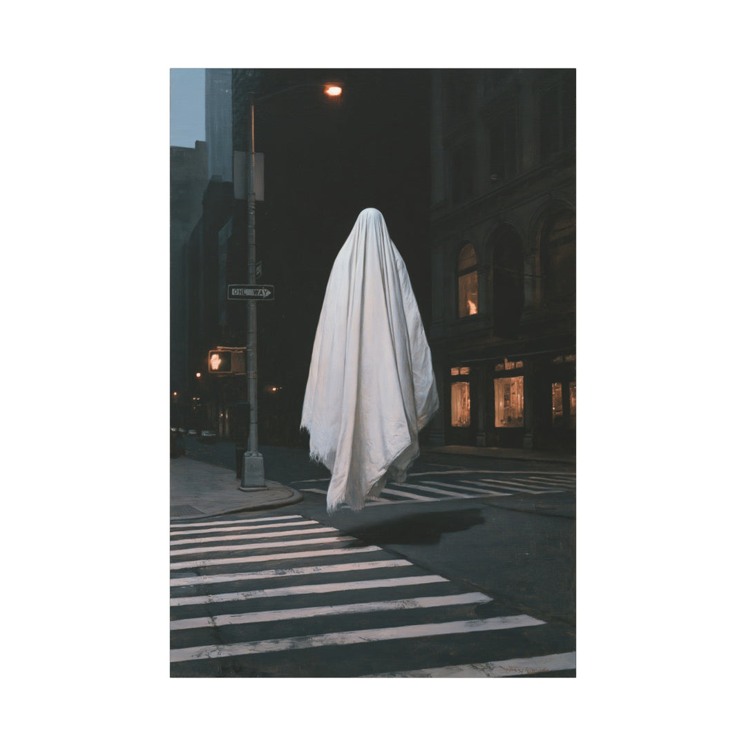 One Way Street Night Crossing Ghost Canvas Wall Art