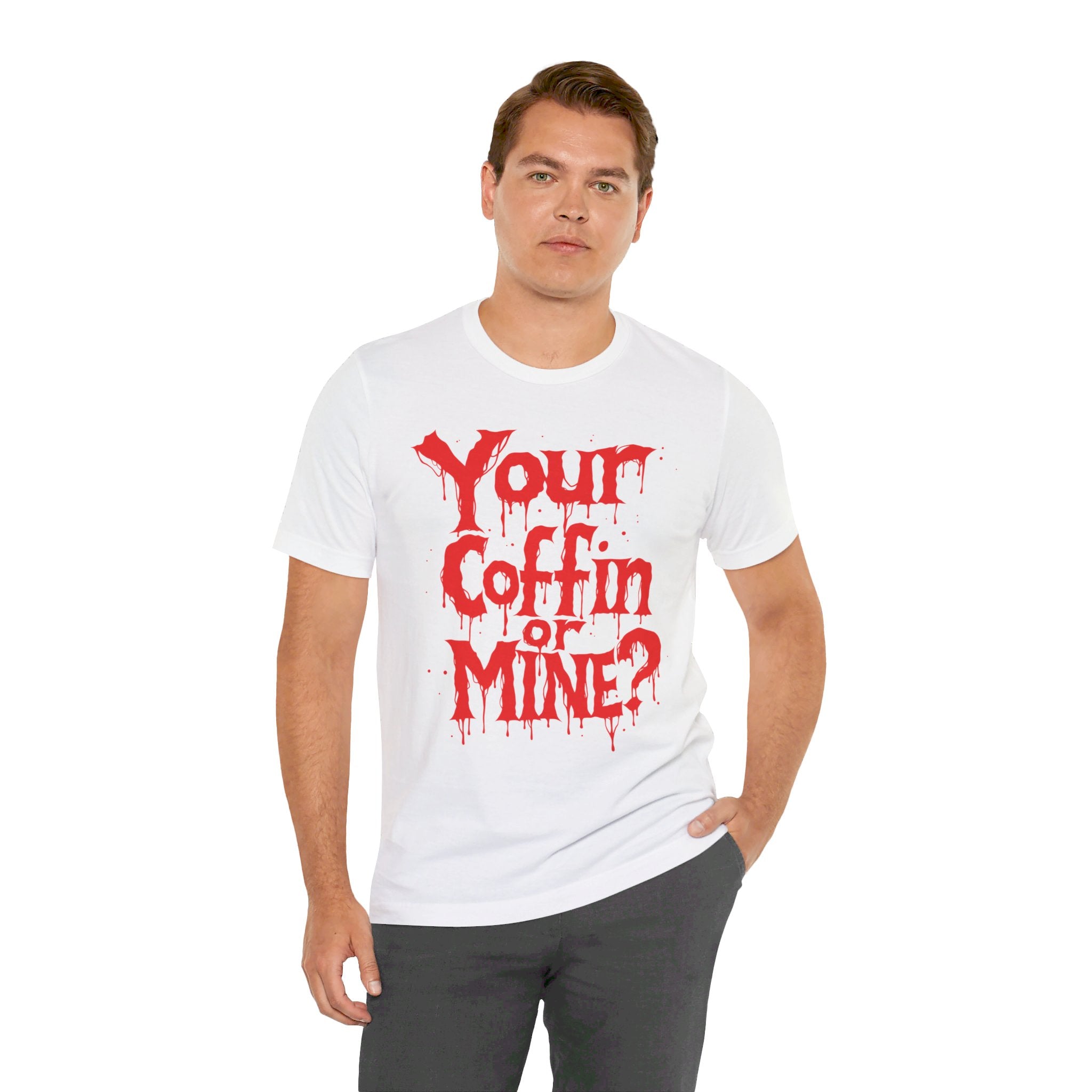 Your Coffin Or Mine? Mens Halloween Booteek Jersey Short Sleeve Tee