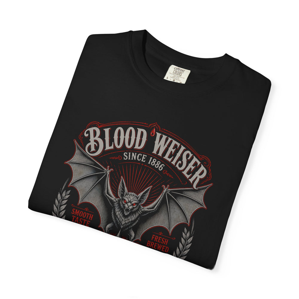 Blood Weiser Crimson Ale Vintage Vampire Beer Mens WUNDERLAND Halloween Booteek Short Sleeve Tee