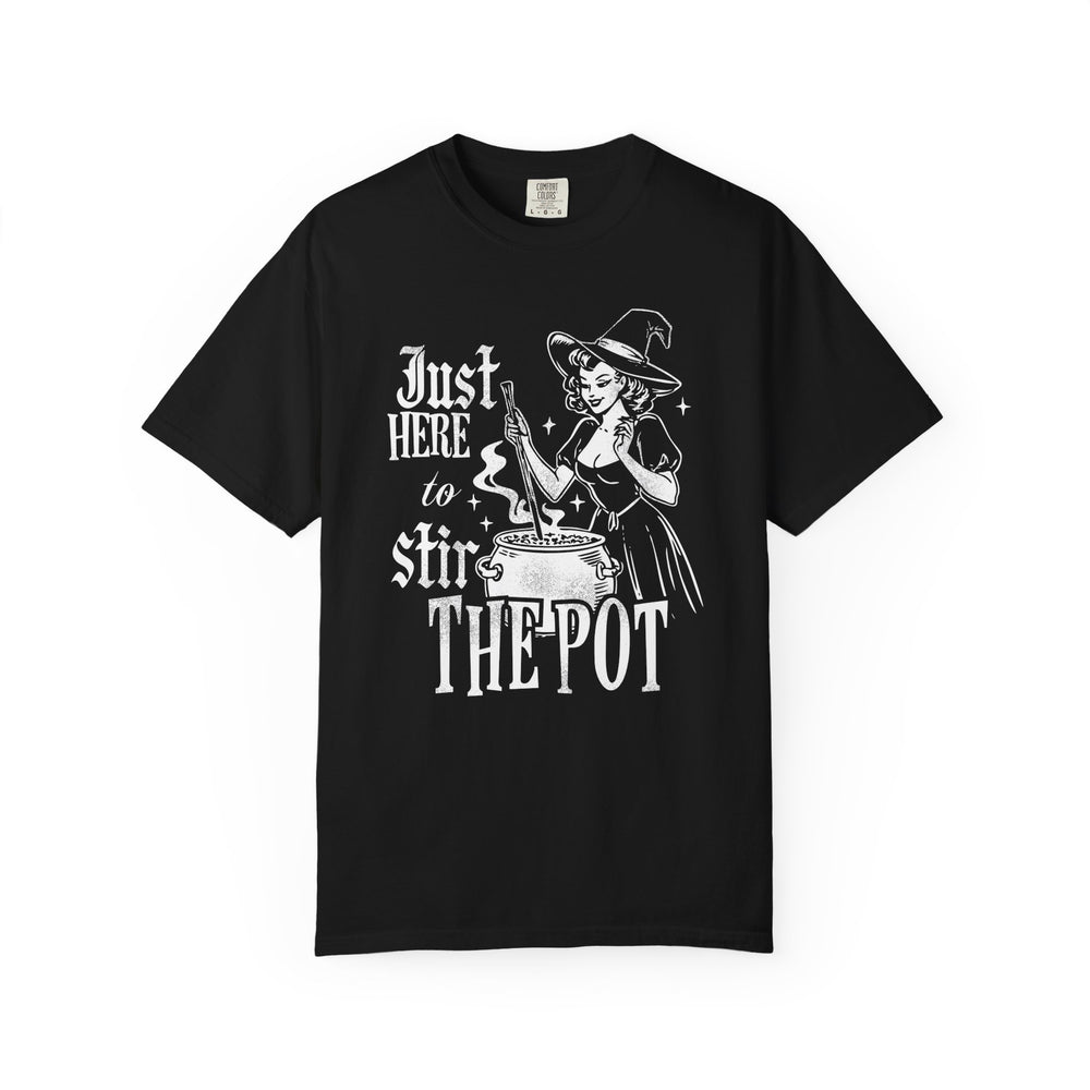 Just Here To Stir The Pot Witch Cauldron Womens WUNDERLAND Backyard Dept Halloween Booteek Short Sleeve Tee