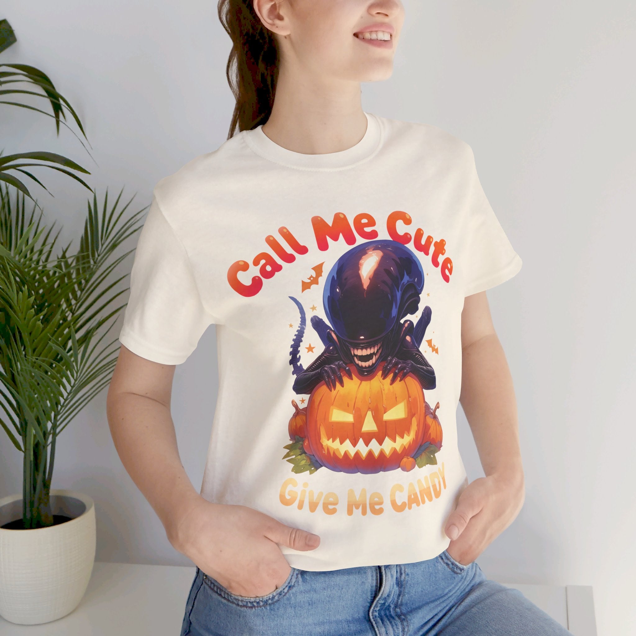 Call Me Cute Give Me Candy Womens Halloween Booteek Jersey Short Sleeve Tee