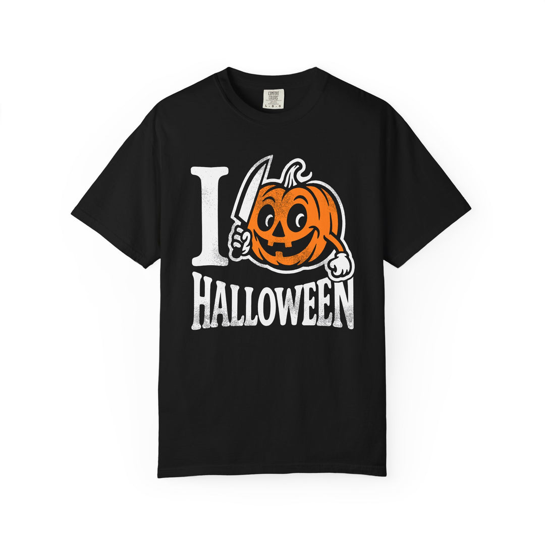 I Love Halloween Stabby Pumpkin Womens WUNDERLAND Backyard Dept Halloween Booteek Short Sleeve Tee