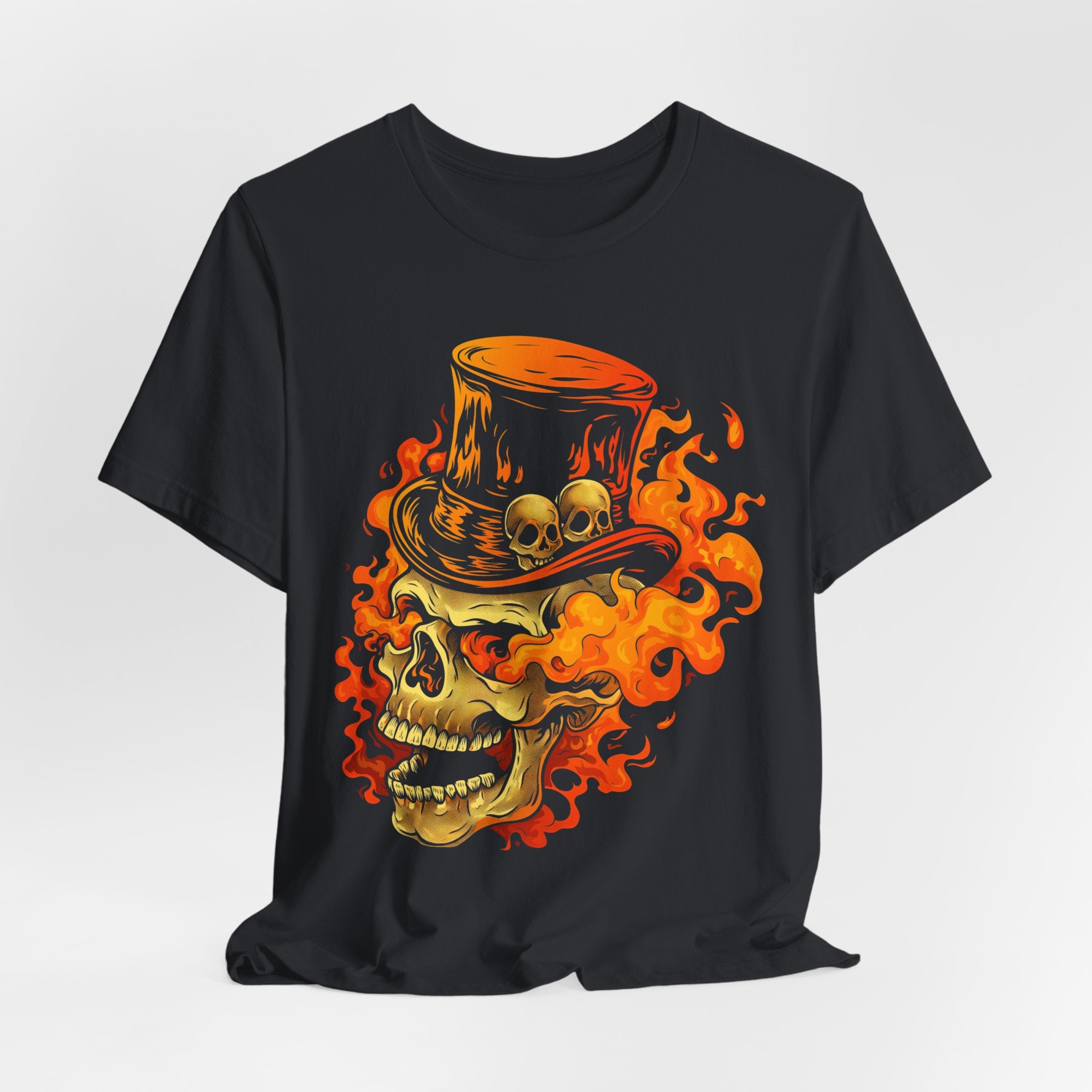 Flaming Tophat Skull Mens Halloween Booteek Jersey Short Sleeve Tee