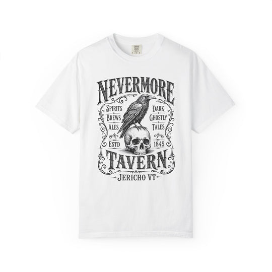 Nevermore Tavern Raven &amp; Skull Gothic Pub Mens WUNDERLAND Halloween Booteek Short Sleeve Tee