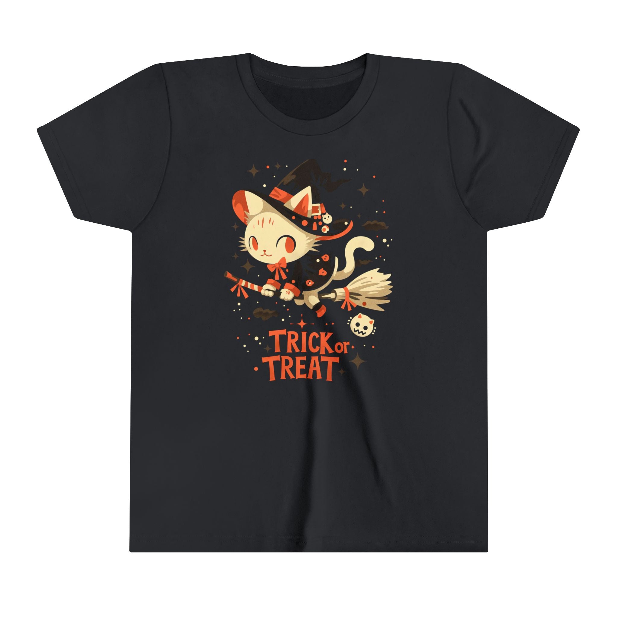 Trick or Treat Flying Kitty Girls Halloween Short Sleeve Tee