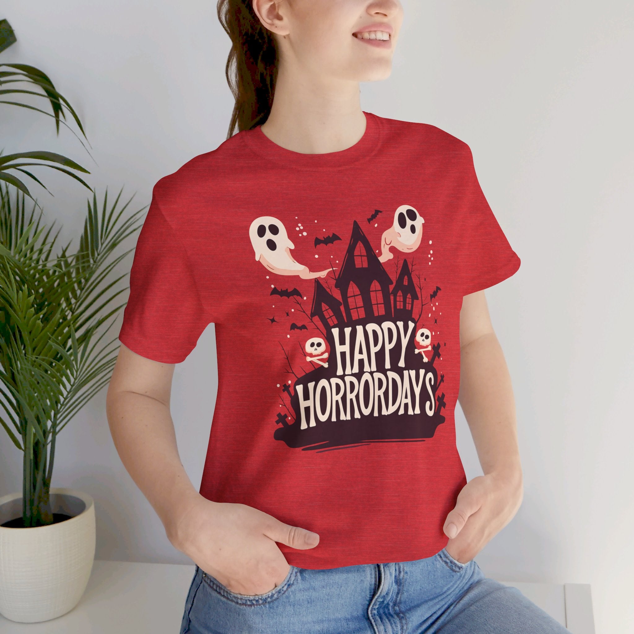 Happy Horrordays Womens Halloween Booteek Jersey Short Sleeve Tee