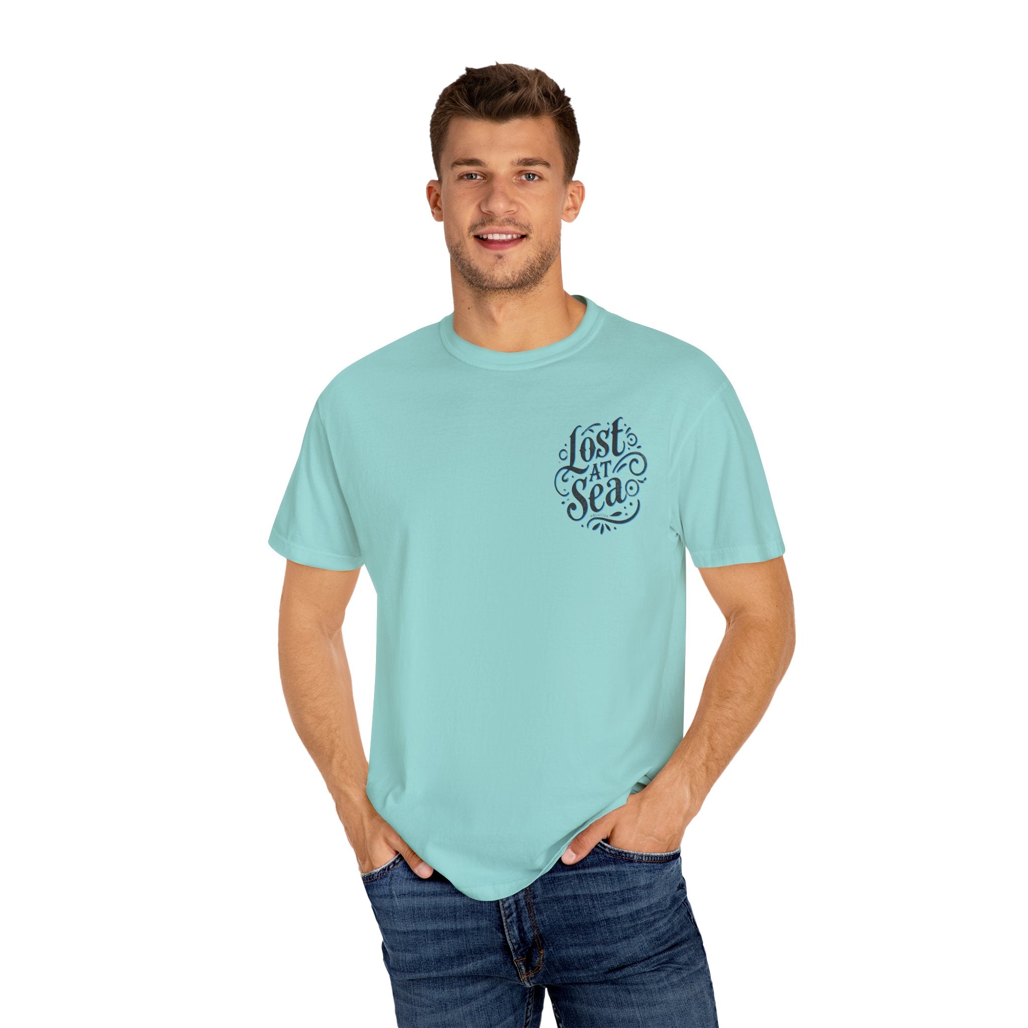 LOST AT SEA NAUTICAL COMPASS SKULLS Mens AQUA VIDA Short Sleeve Tee