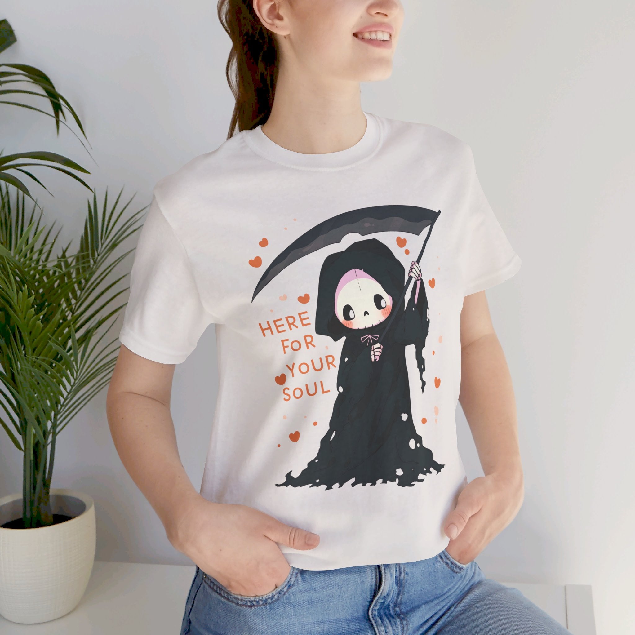 Here For Your Soul Grim Reaper Womens Halloween Booteek Jersey Short Sleeve Tee