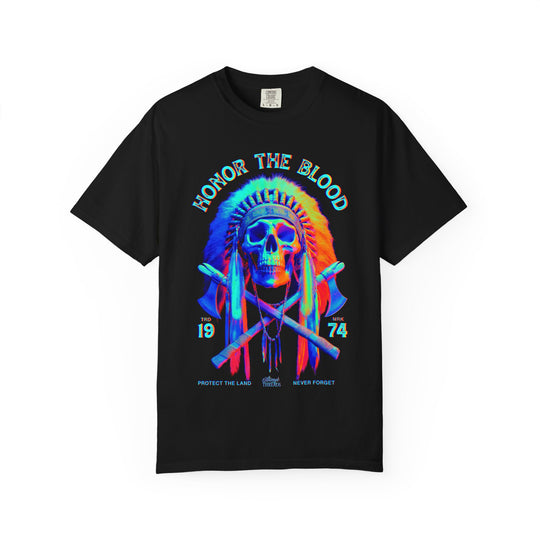 "Honor The Blood" Neon Skull &amp; Headdress Mens ATOMYK Short Sleeve Tee