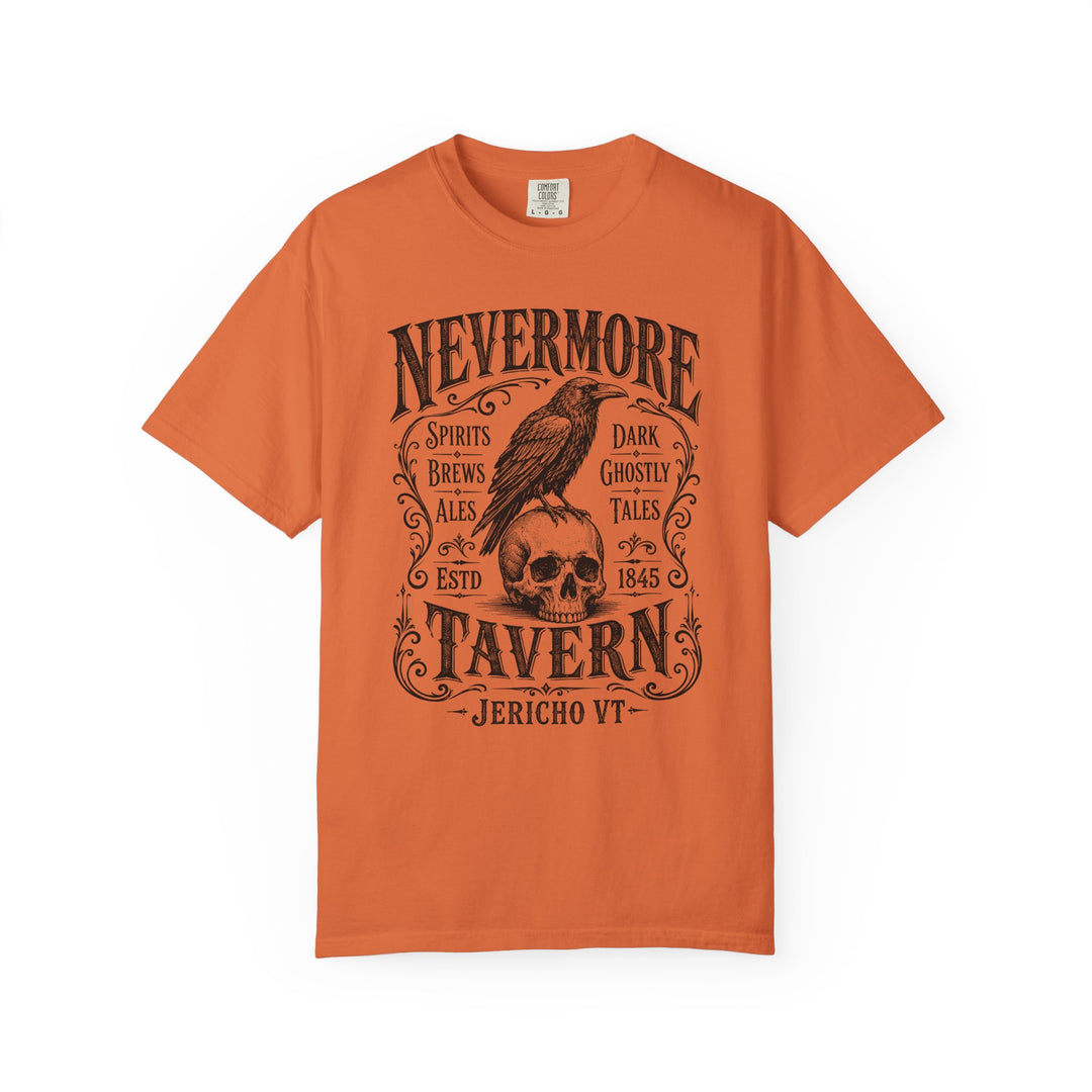 Nevermore Tavern Raven &amp; Skull Vintage Womens WUNDERLAND Halloween Booteek Short Sleeve Tee