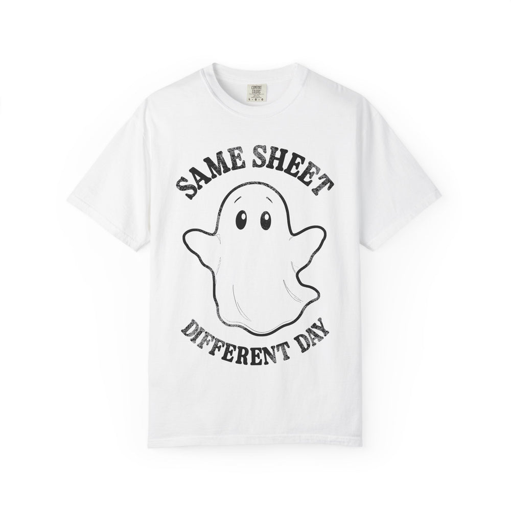 Same Sheet Different Day Ghost Mens WUNDERLAND Backyard Dept Halloween Booteek 25 Short Sleeve Tee