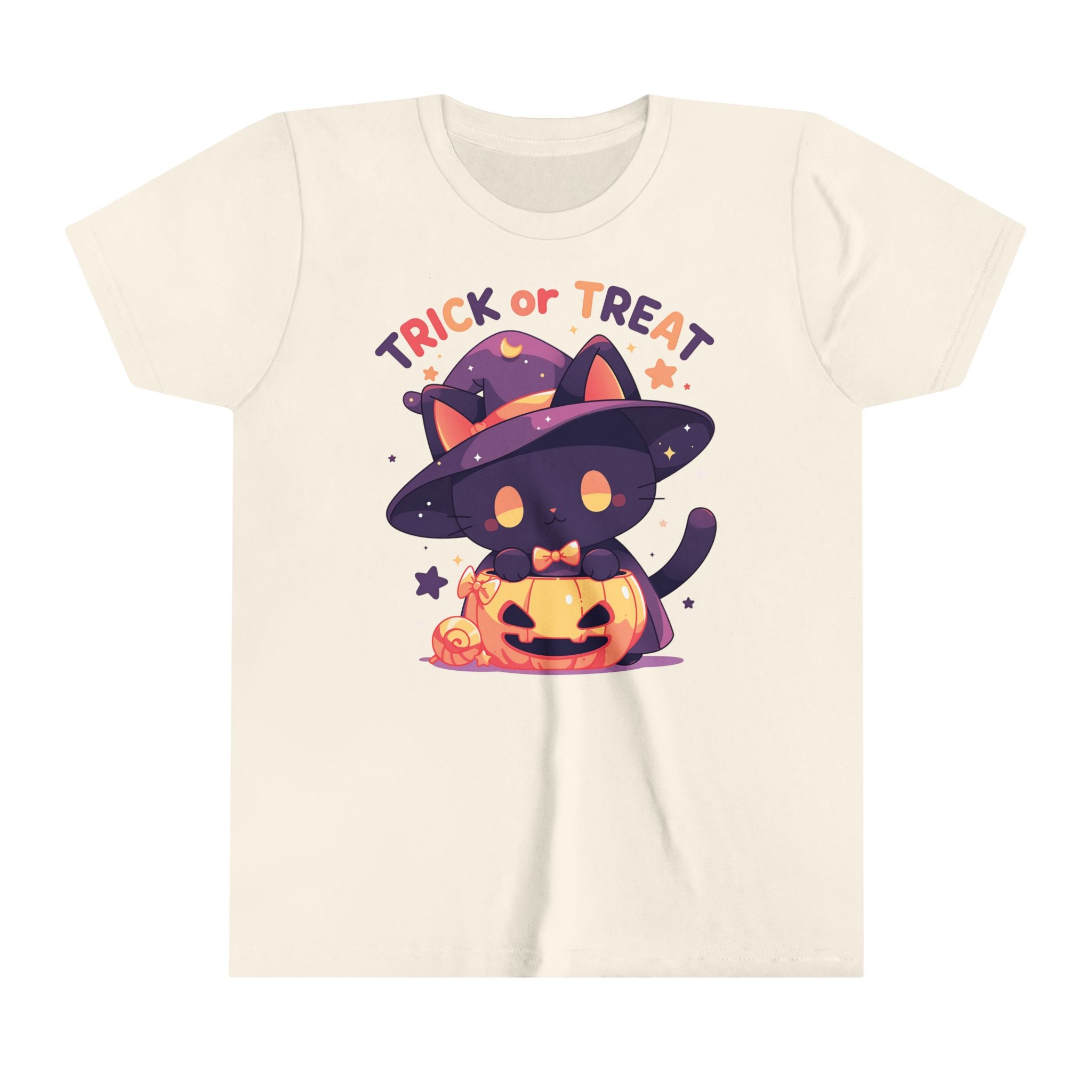 Copy of Trick Or Treat Witch Kitty Pumpkin Cauldron Girls Halloween Short Sleeve Tee