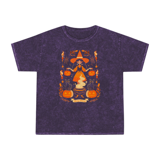 Hocus Pocus Folk Witch Womens Halloween Booteek Mineral Wash T-Shirt