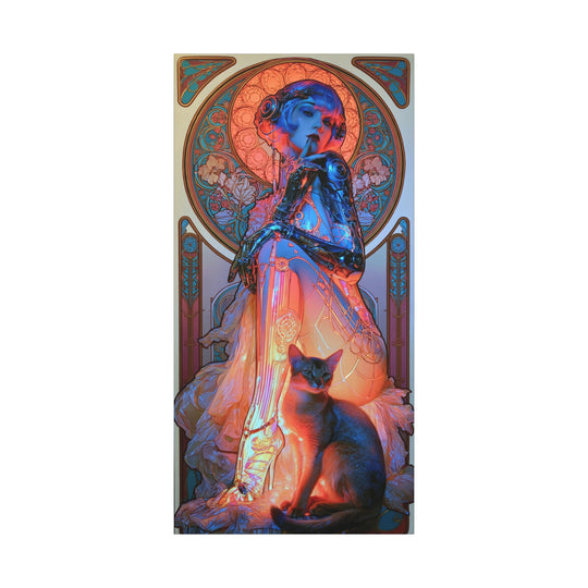 Art Nouveau Cat Muse Matte Stretched Canvas Print Wall Art