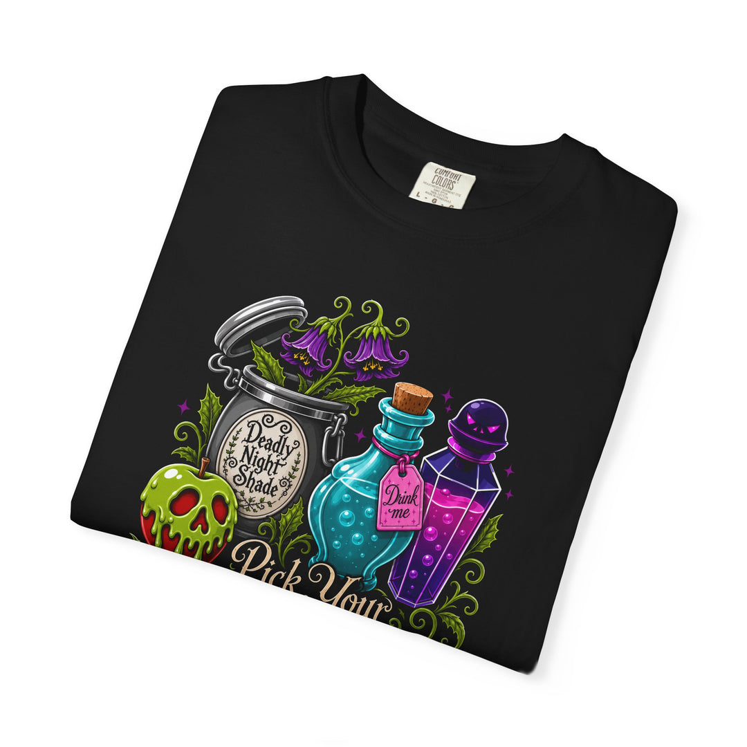Pick Your Poison Womens WUNDERLAND Halloween Booteek Short Sleeve Tee