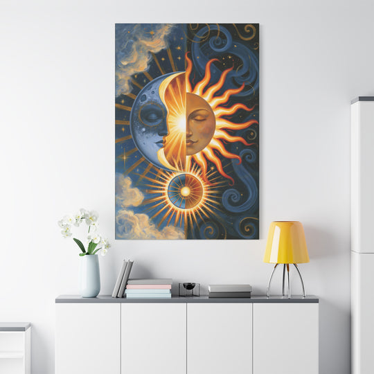 Celestial Sleeping Sun And Moon Canvas Wall Art