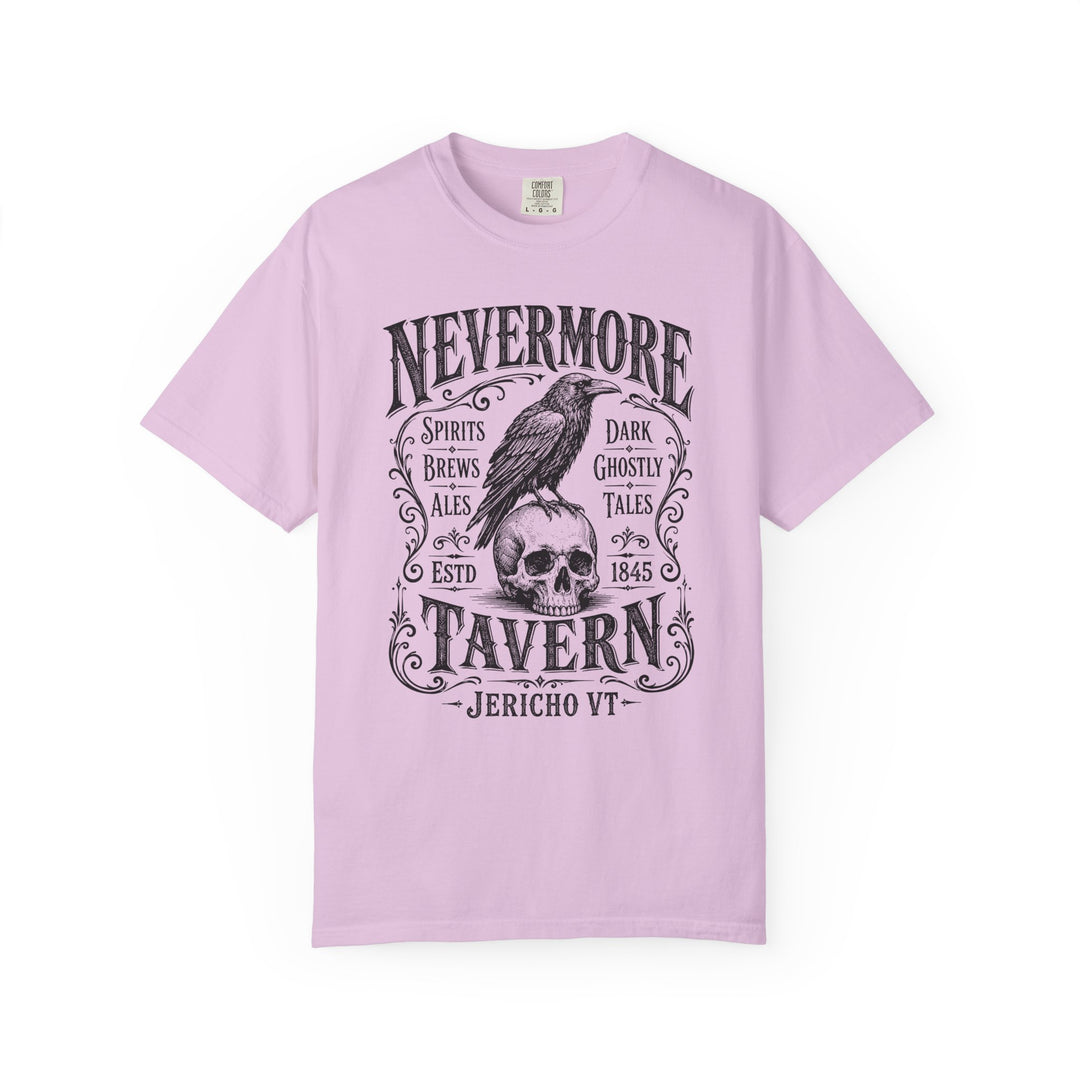 Nevermore Tavern Raven &amp; Skull Gothic Pub Mens WUNDERLAND Halloween Booteek Short Sleeve Tee
