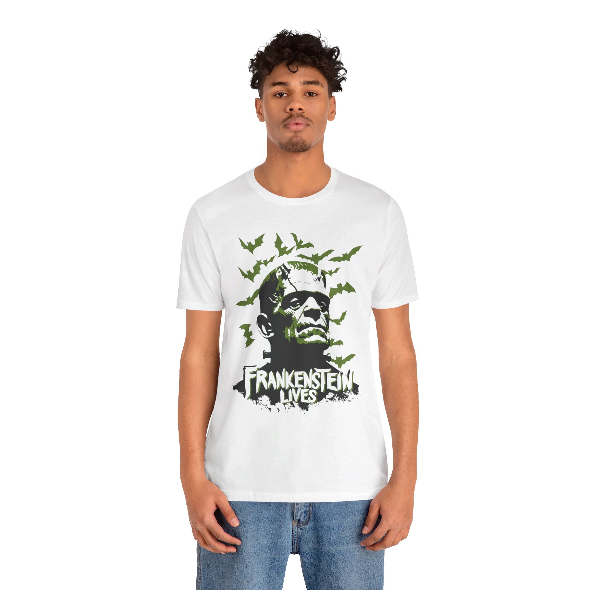 Frankenstein Lives Mens Halloween Booteek Jersey Short Sleeve Tee