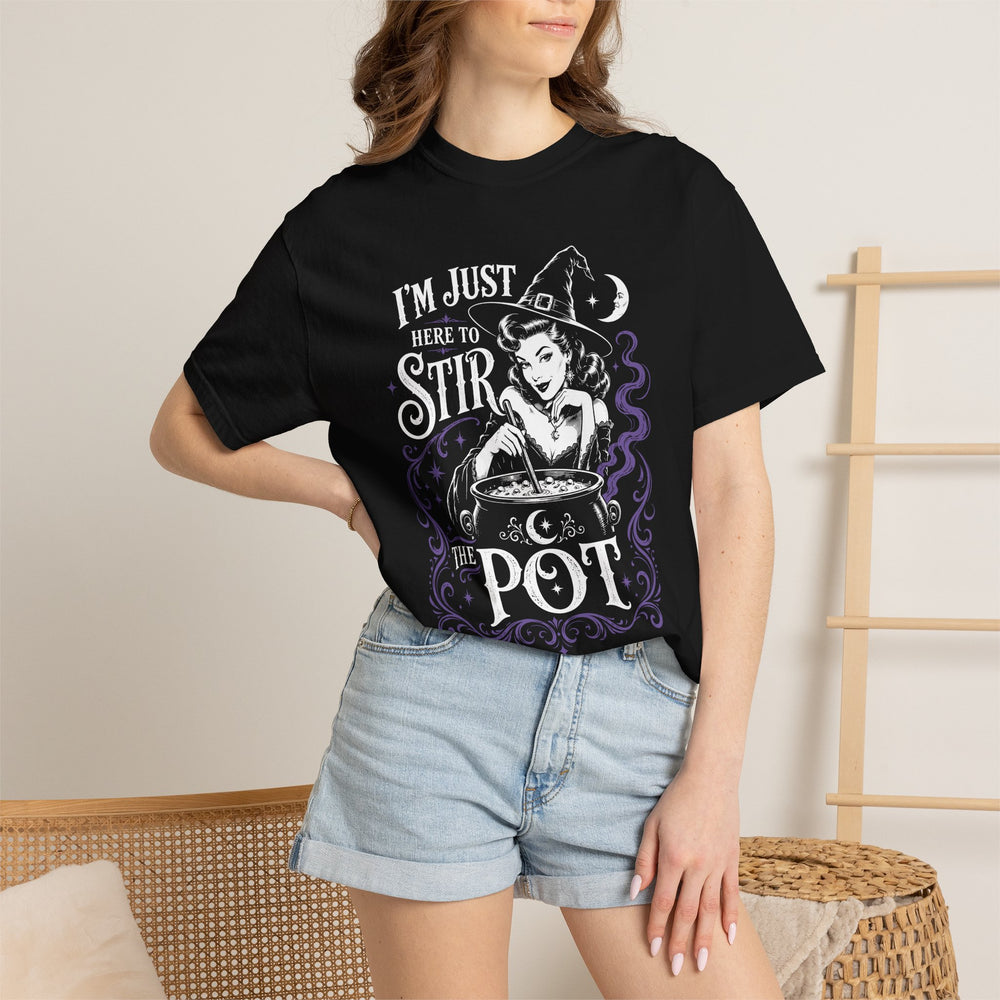 "I'm Just Here to Stir the Pot" Womens WUNDERLAND Halloween Booteek Short Sleeve Tee