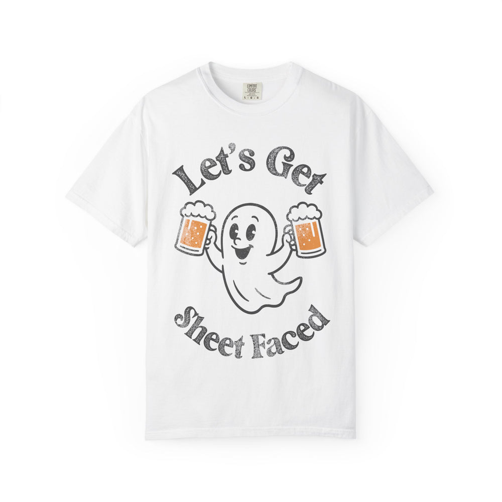 Let's Get Sheet Faced Ghost Beer Mens WUNDERLAND Backyard Dept Halloween Booteek 25 Short Sleeve Tee