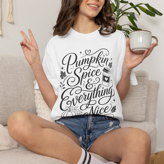 Pumpkin Spice &amp; Everything Nice Womens WUNDERLAND Halloween Booteek Short Sleeve Tee