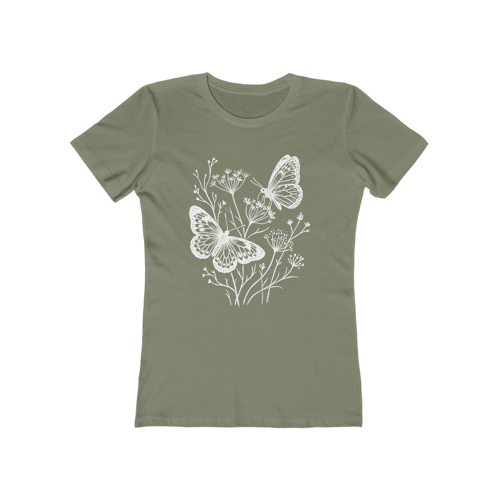 Boho Butterflies And Wildflowers Womens L'Atomique Graphic Boyfriend Short Sleeve tee