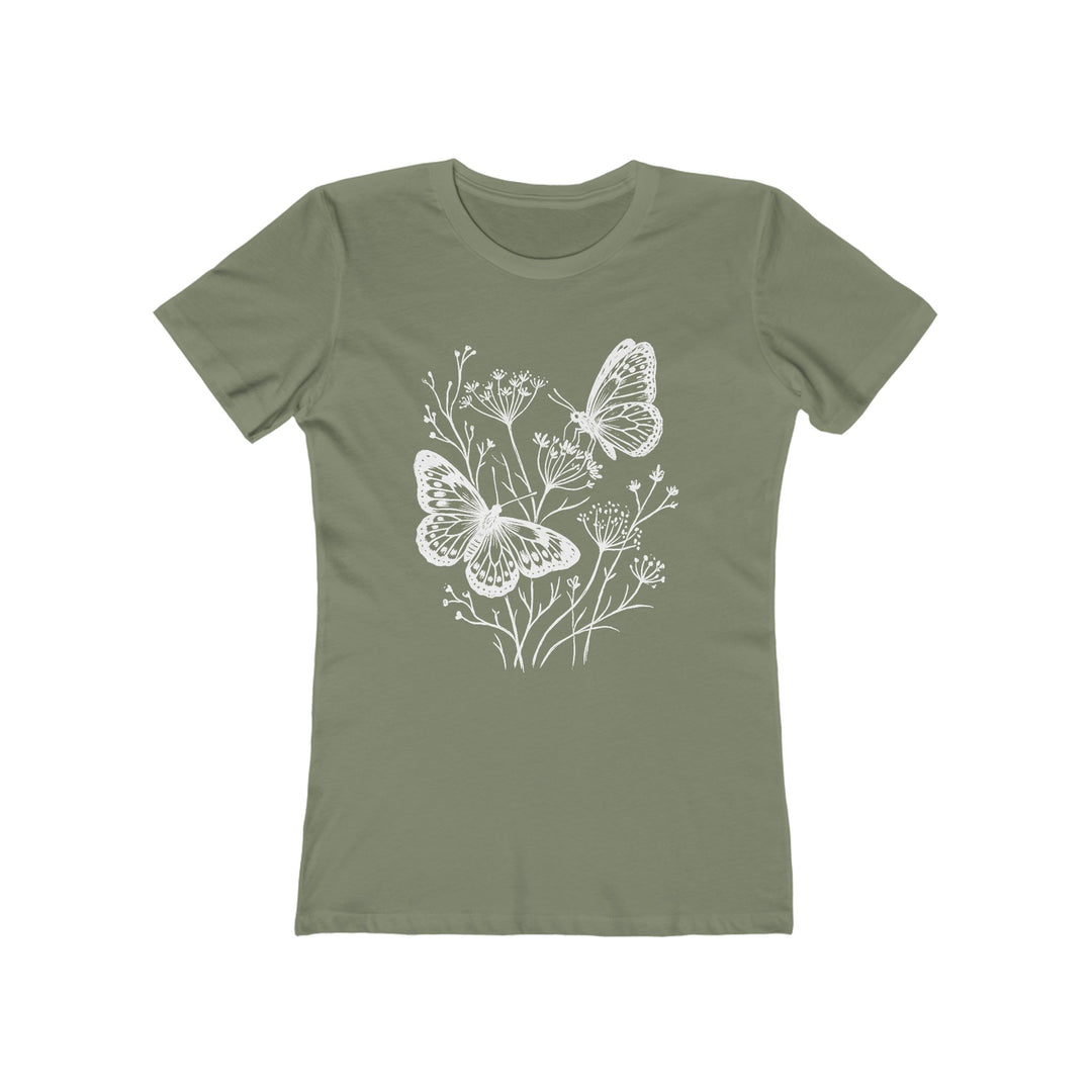 Boho Butterflies And Wildflowers Womens L'Atomique Graphic Boyfriend Short Sleeve tee