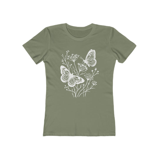 Boho Butterflies And Wildflowers Womens L'Atomique Graphic Boyfriend Short Sleeve tee