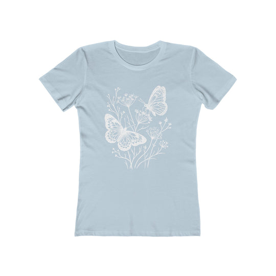 Boho Butterflies And Wildflowers Womens L'Atomique Graphic Boyfriend Short Sleeve tee