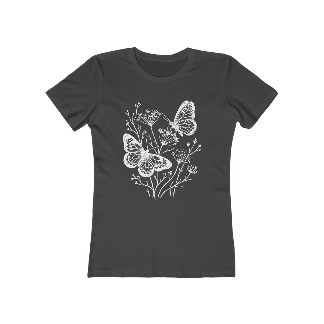 Boho Butterflies And Wildflowers Womens L'Atomique Graphic Boyfriend Short Sleeve tee