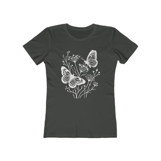 Boho Butterflies And Wildflowers Womens L'Atomique Graphic Boyfriend Short Sleeve tee