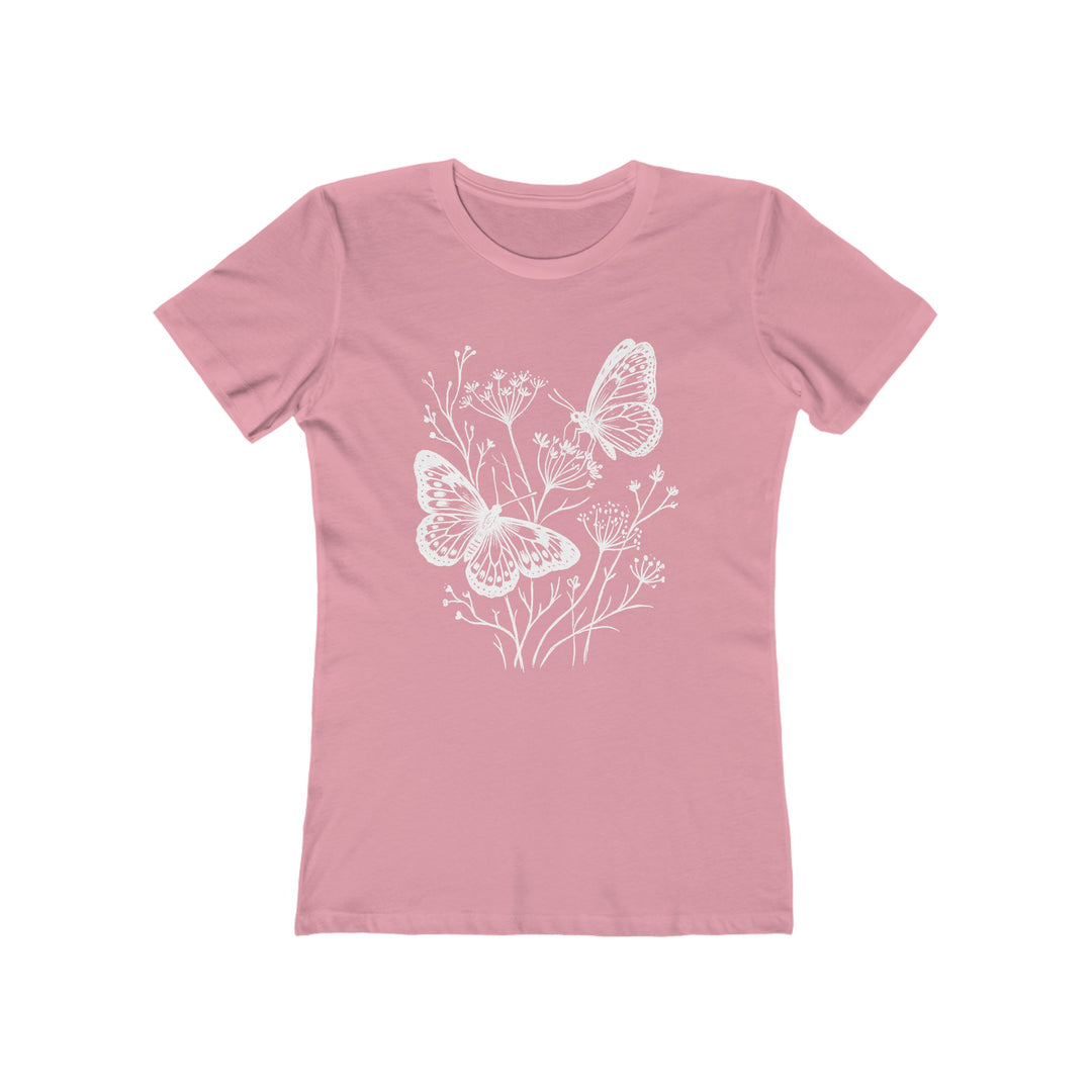 Boho Butterflies And Wildflowers Womens L'Atomique Graphic Boyfriend Short Sleeve tee