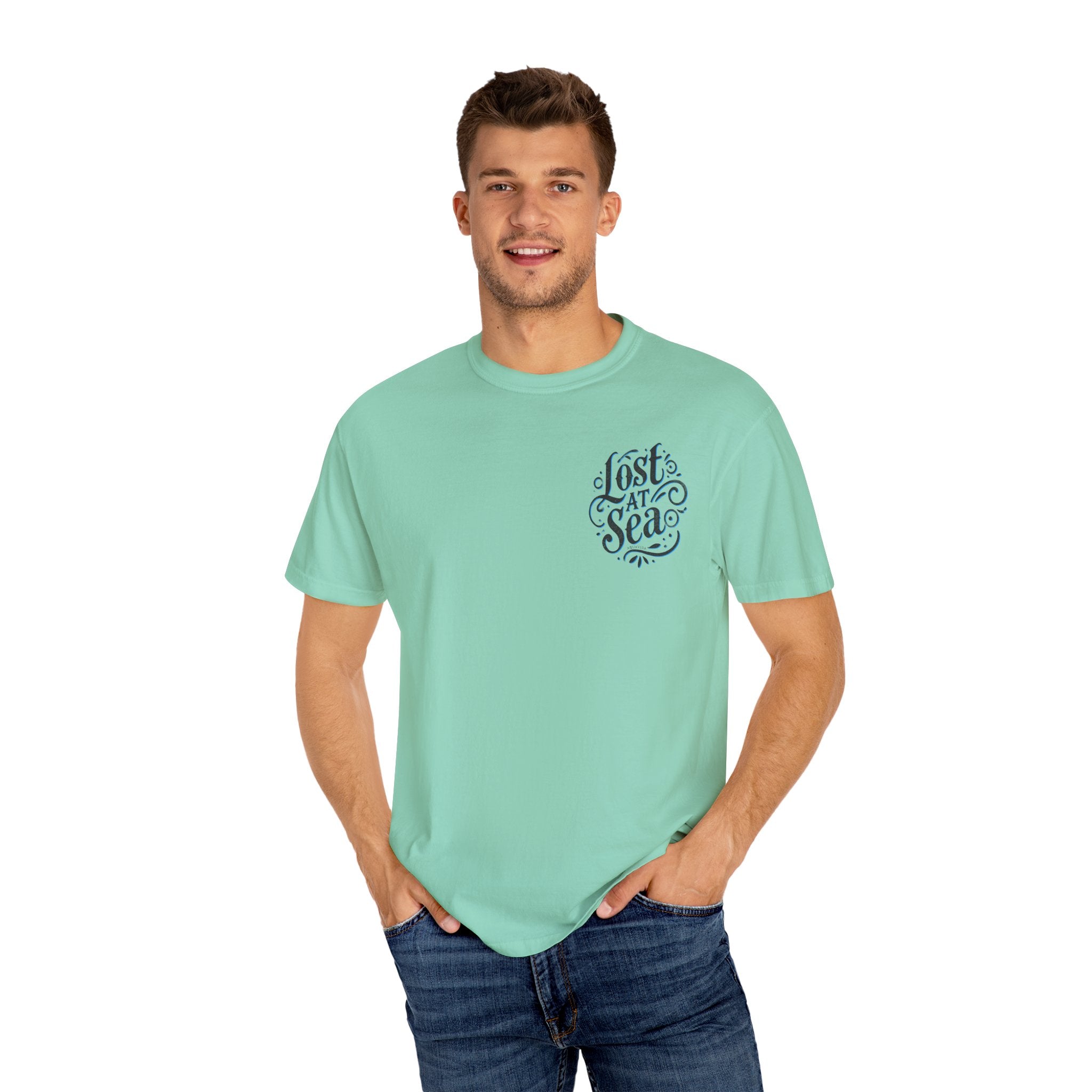 LOST AT SEA NAUTICAL COMPASS SKULLS Mens AQUA VIDA Short Sleeve Tee