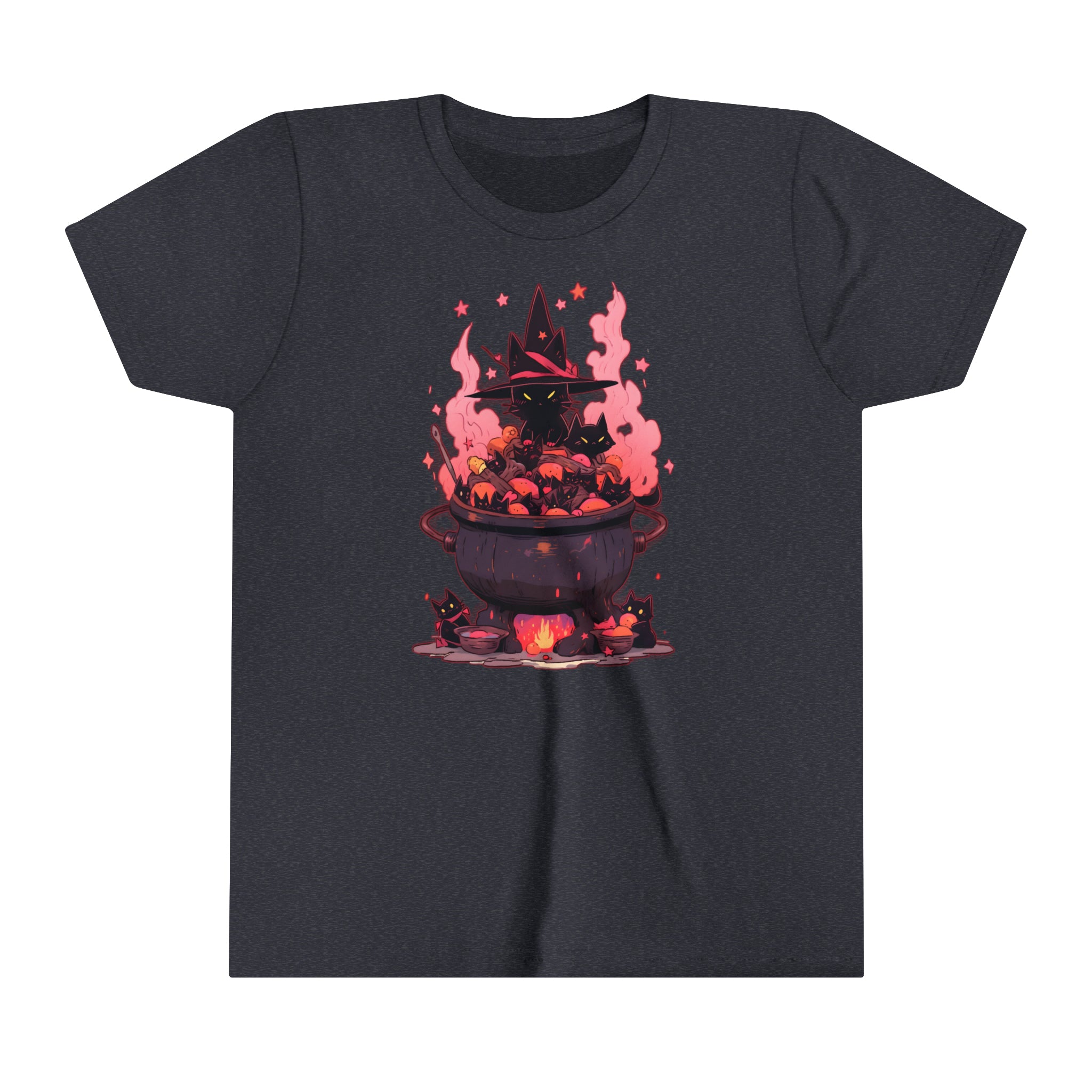 Witchy Kitty Cauldron Girls Halloween Short Sleeve Tee