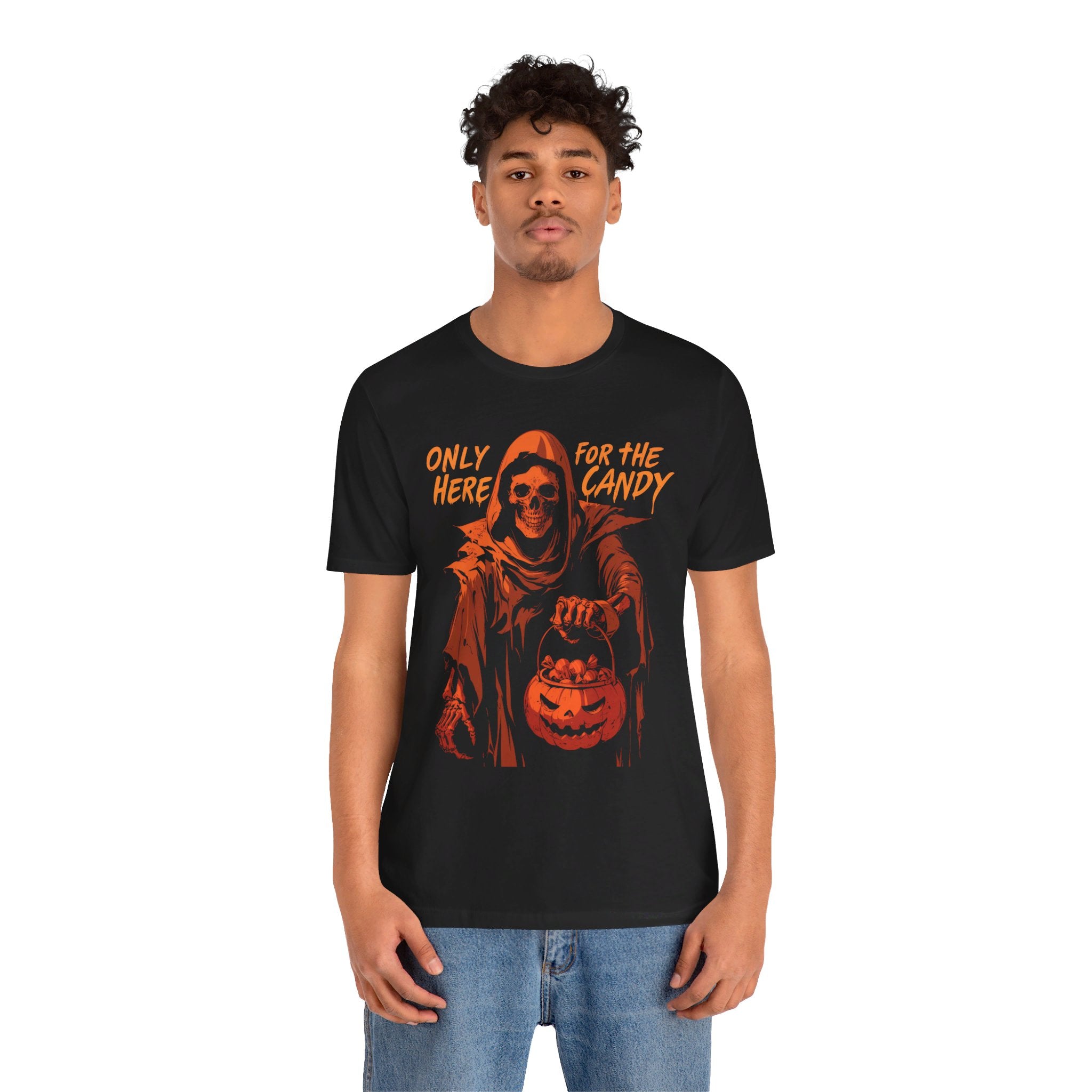 Only Here For The Candy Mens Halloween Booteek Jersey Short Sleeve Tee