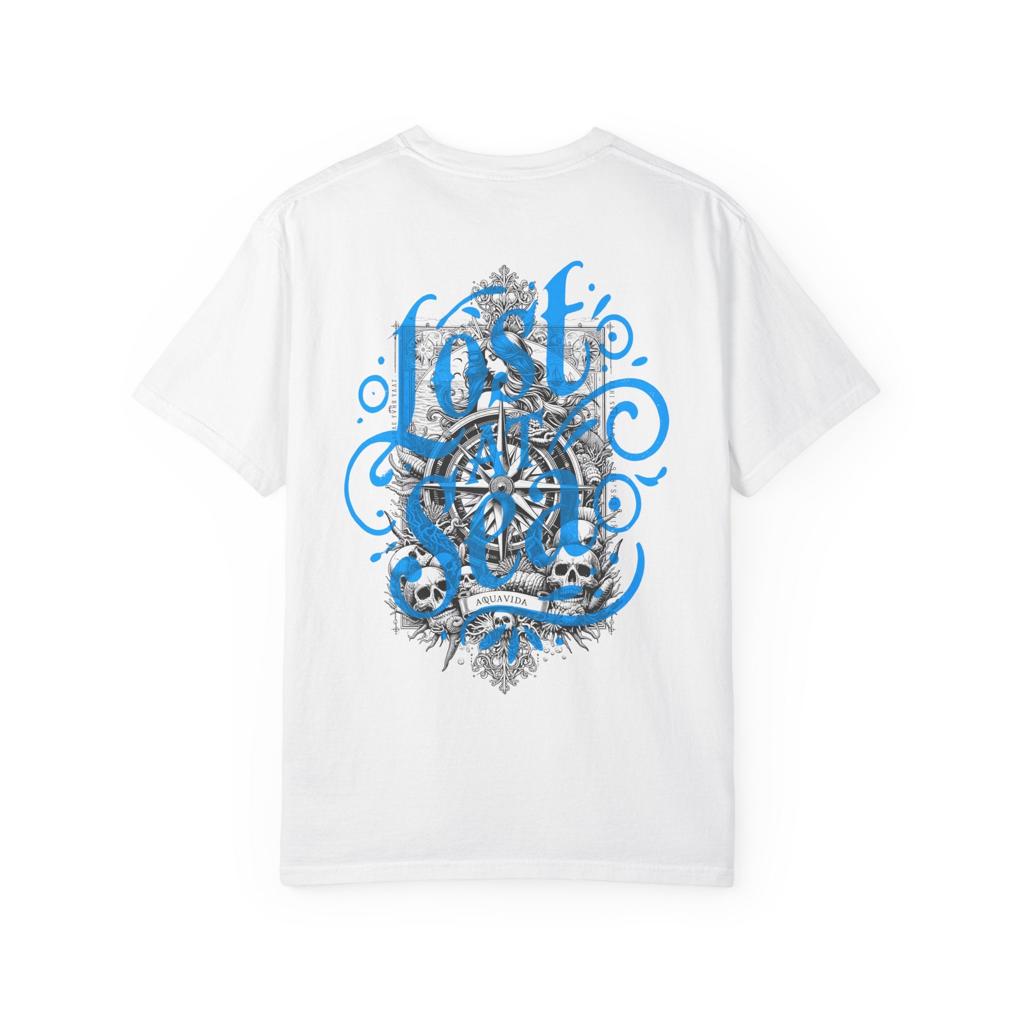 LOST AT SEA NAUTICAL COMPASS SKULLS Mens AQUA VIDA Short Sleeve Tee