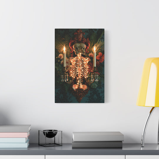 Skeletal Gothic Sconce Oddity Matte Stretched Canvas Wall Art