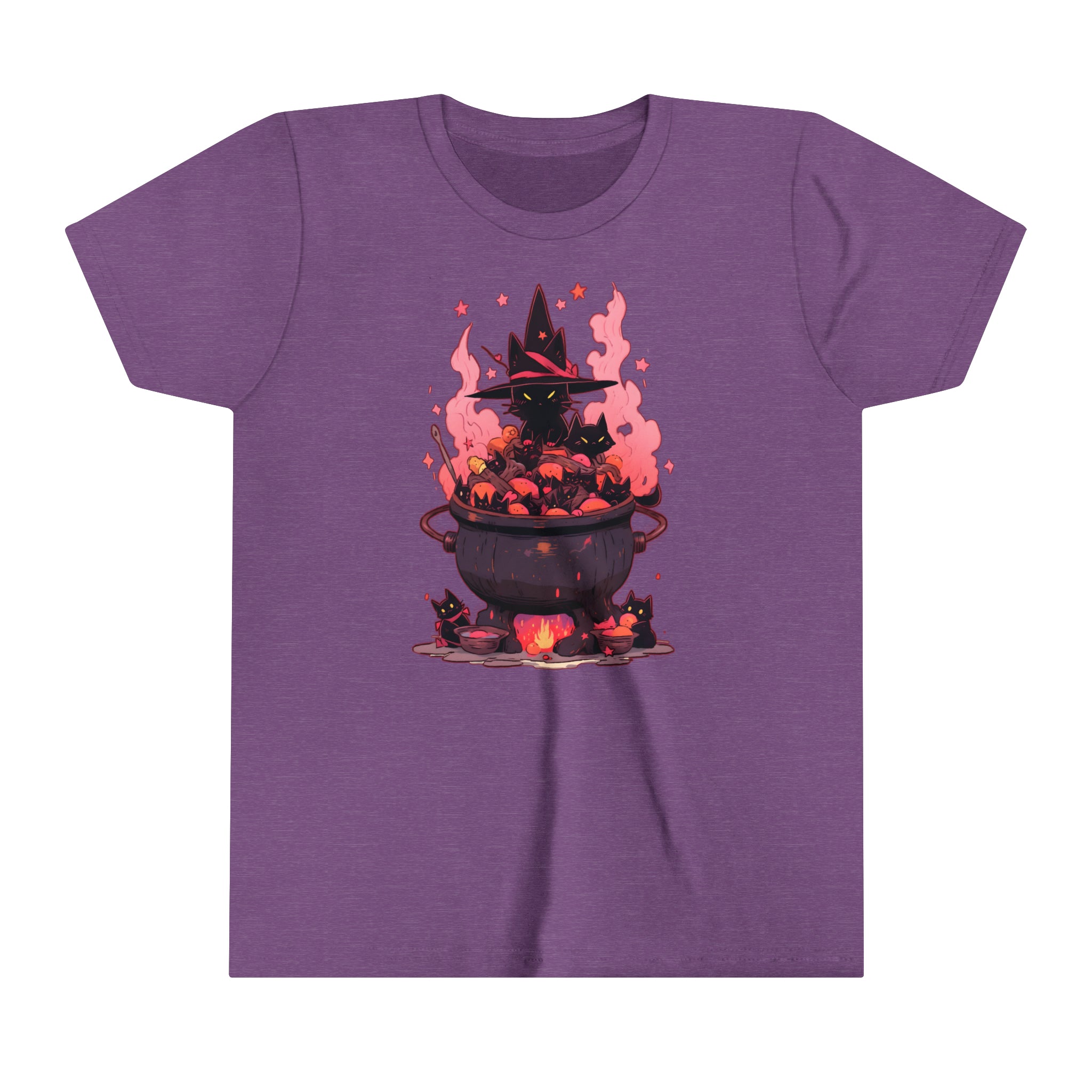 Witchy Kitty Cauldron Girls Halloween Short Sleeve Tee