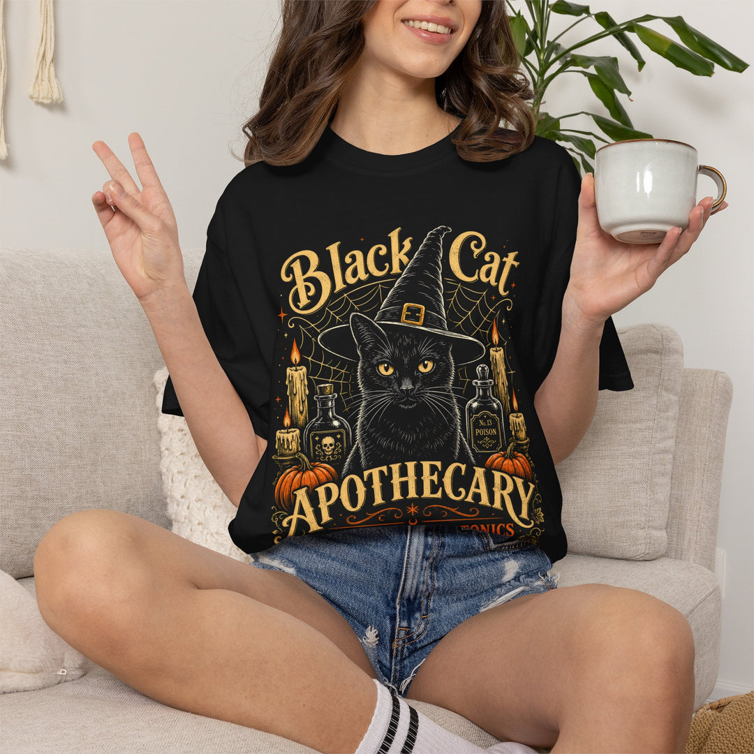 Black Cat Apothecary Witch Womens WUNDERLAND Halloween Booteek Short Sleeve Tee