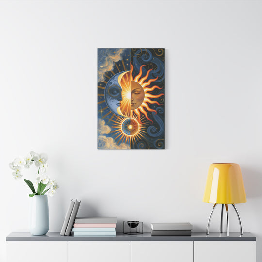 Celestial Sleeping Sun And Moon Canvas Wall Art