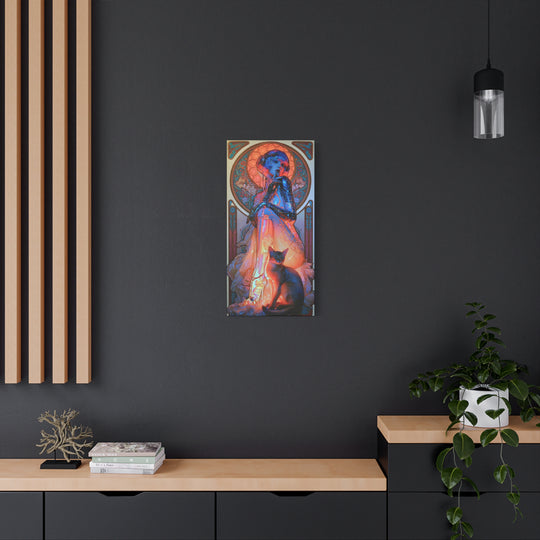 Art Nouveau Cat Muse Matte Stretched Canvas Print Wall Art