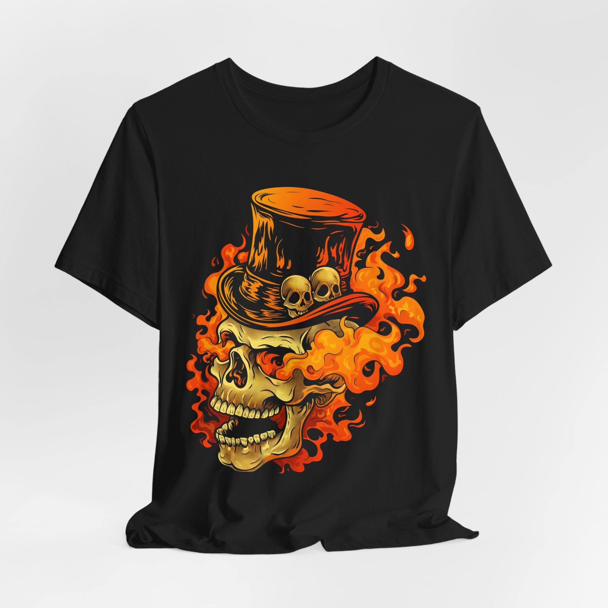 Flaming Tophat Skull Mens Halloween Booteek Jersey Short Sleeve Tee