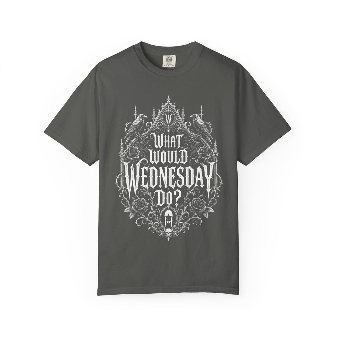 What Would Wednesday Do? Womens WUNDERLAND Halloween Booteek Short Sleeve Tee