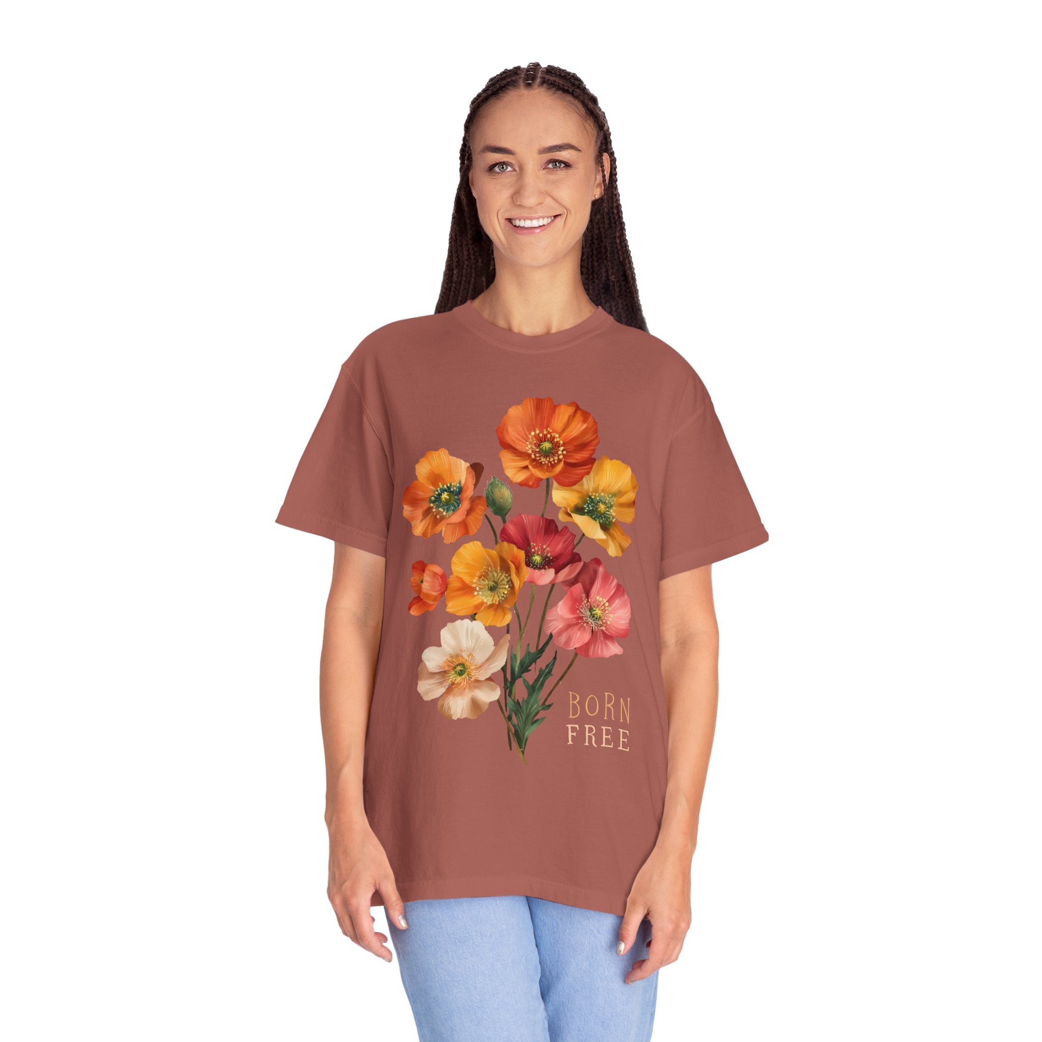 Born Free Poppies Womens L'Atomique Comfort Colors Short Sleeve Tee