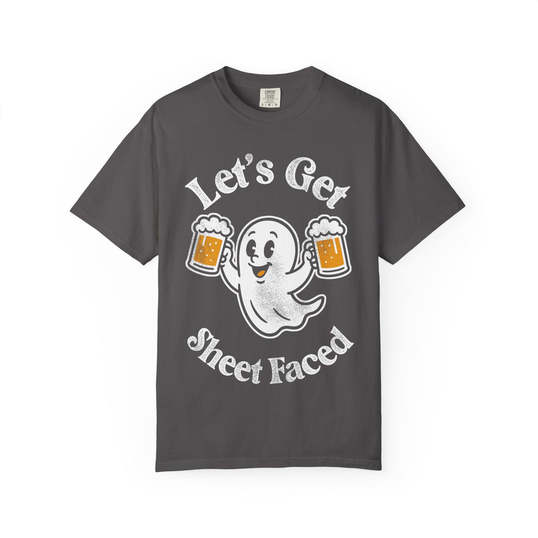Let's Get Sheet Faced Ghost Beer Mens WUNDERLAND Backyard Dept Halloween Booteek 25 Short Sleeve Tee
