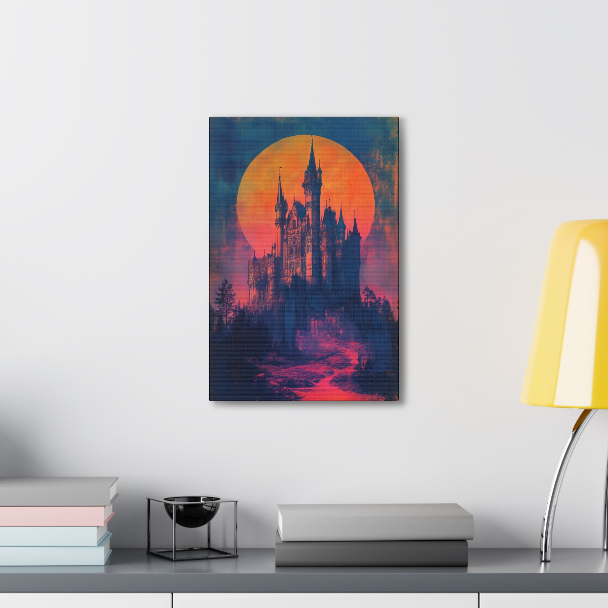 Castle Under A Neon Sky Canvas Print